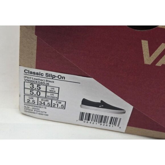 Vans Off The Wall Perf Leather Black Slip on Shoe Unisex Women's size 5 - Picture 6 of 8